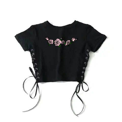 2019 Fall Winter New Collection- PINK ROSE lace up crop top