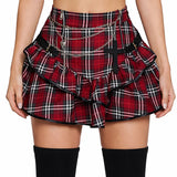 Red Plaid Chain Ruffle Mini Skirt – Gothic A-Line Low Rise Mini Skirt