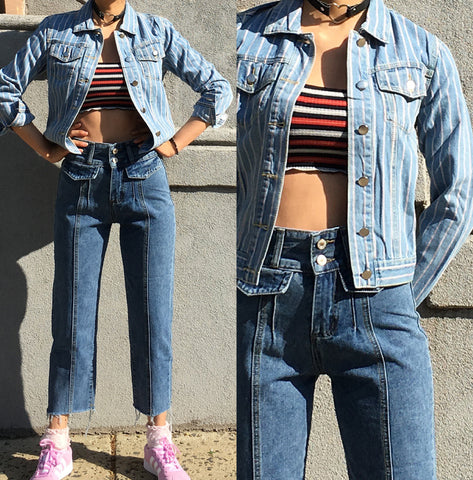 90S KIDS PINK STRIPE DEINM JACKET