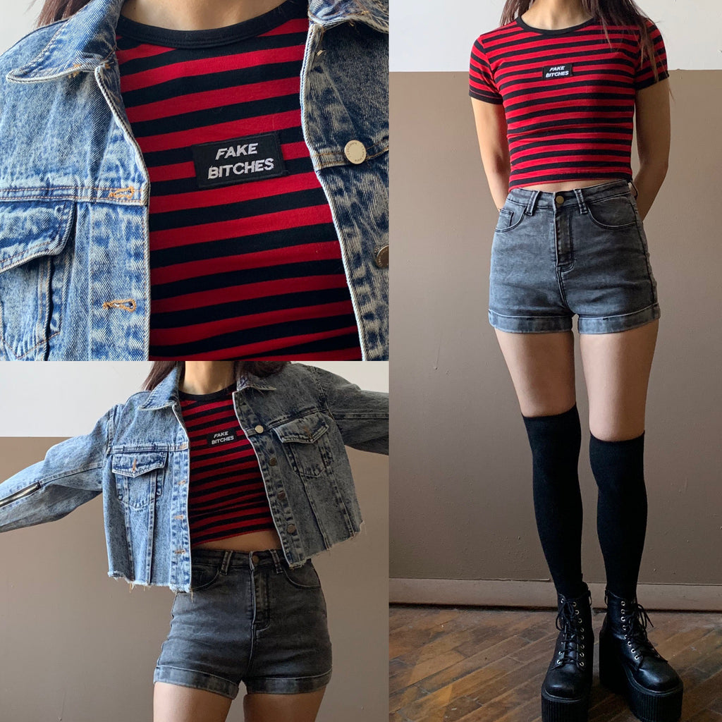 2019 NEW OUTFIT DEAL - FAKE BITCHES STRIPED TOP OUTFIT