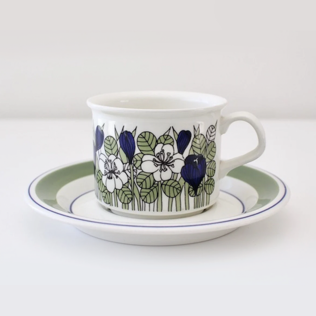 Arabia Finland Green KROKUS coffee cup and saucer