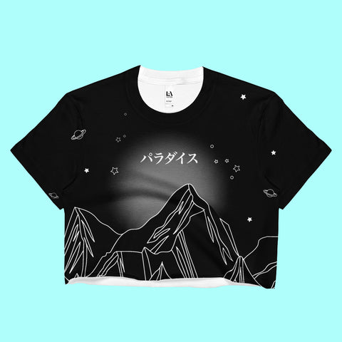 USED- PARADISE BLACK CROP TOP -MADE IN USA (SWEATSHOP-FREE)