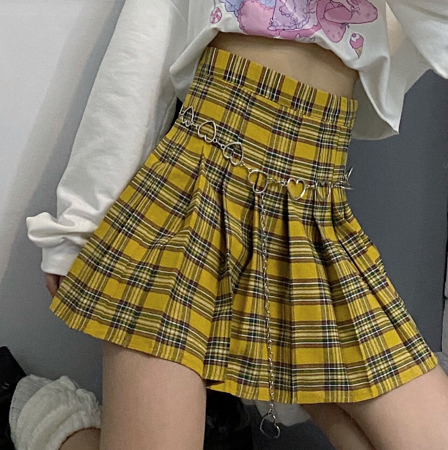 NEW! 90S GRUNGE Plaid High waist Skirt