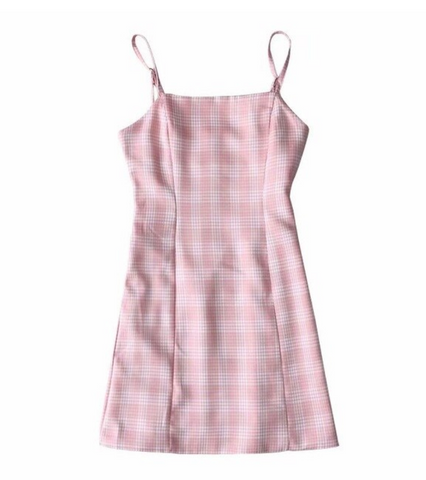 TUMBLR SOFT KWAII GRUNGE 90S KIDS PINK PLAID DRESS