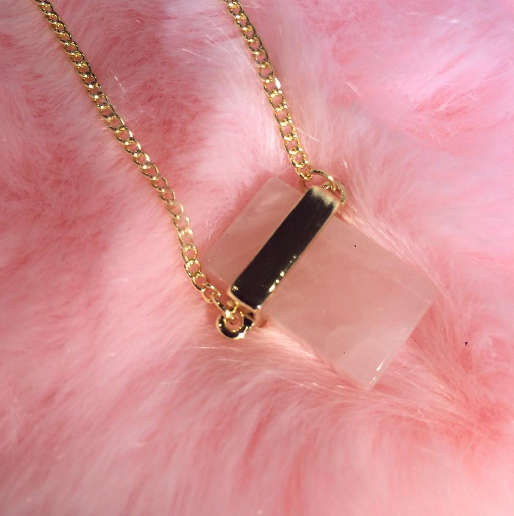 Pink Quartz crystal NATURAL STONE necklace