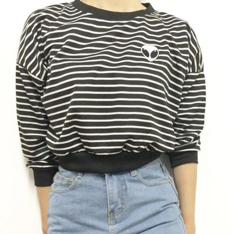 New! Alien crop top 3/4 length sleeve sweater