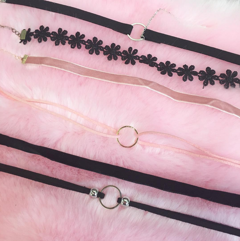 PINK BLACK CHOKER SET