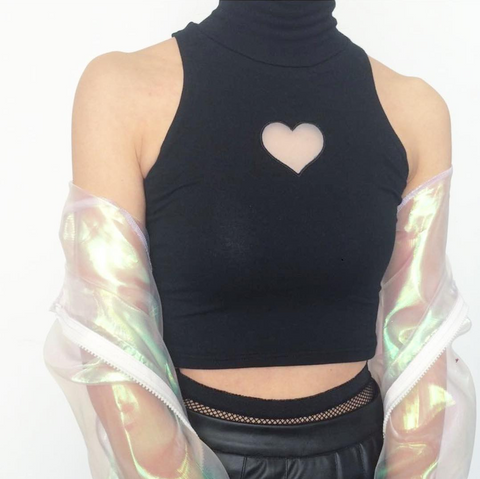 HEART CUT OUT Turtleneck Crop Top
