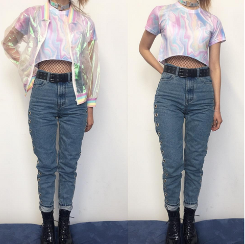 DENIM GRUNGE 90S HIGH WAIST -EYELET