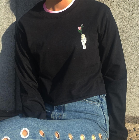 USED-two moods tumblr grunge rose neon sign long sleeve CROP TOP