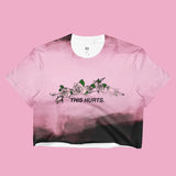 USED- THIS HURTS COLLECTION- PINK BLACK CROP TOP -MADE IN USA (SWEATSHOP-FREE)
