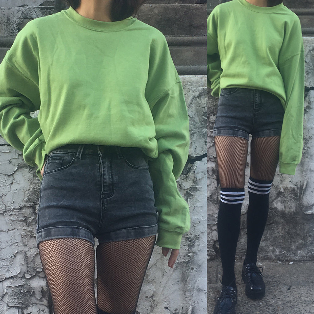 NEW - 90s look Grunge GREEN sweatshirt over size ALIEN GREEN