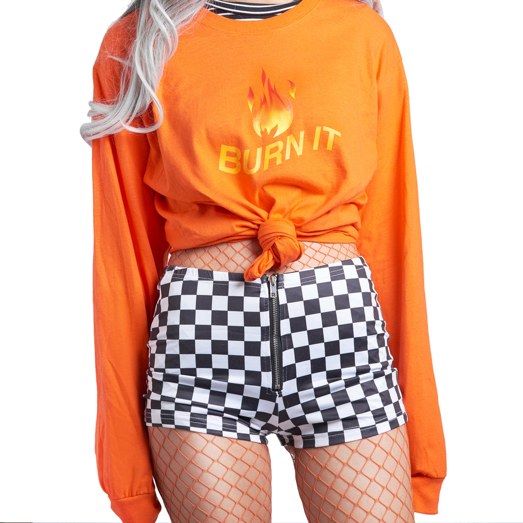 MY LIOVE IS ON FIRE -90s Checkerboard SHORTS