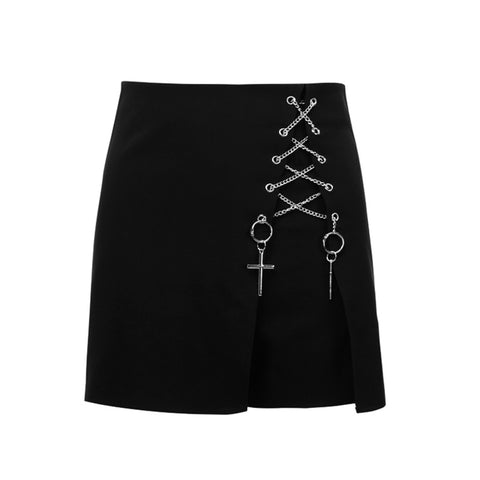 2020 Goth eyelet chain A line skirt