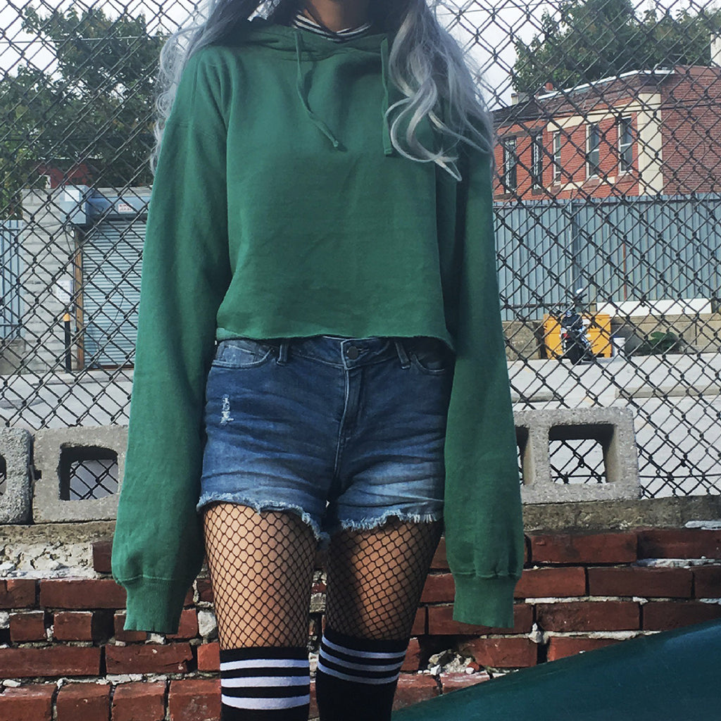 NEW - 90s vintage Green - Grunge cropped sweatshirt over size