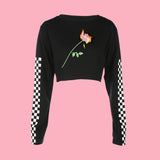MY LIOVE IS ON FIRE -90s Checkerboard CROP jumper