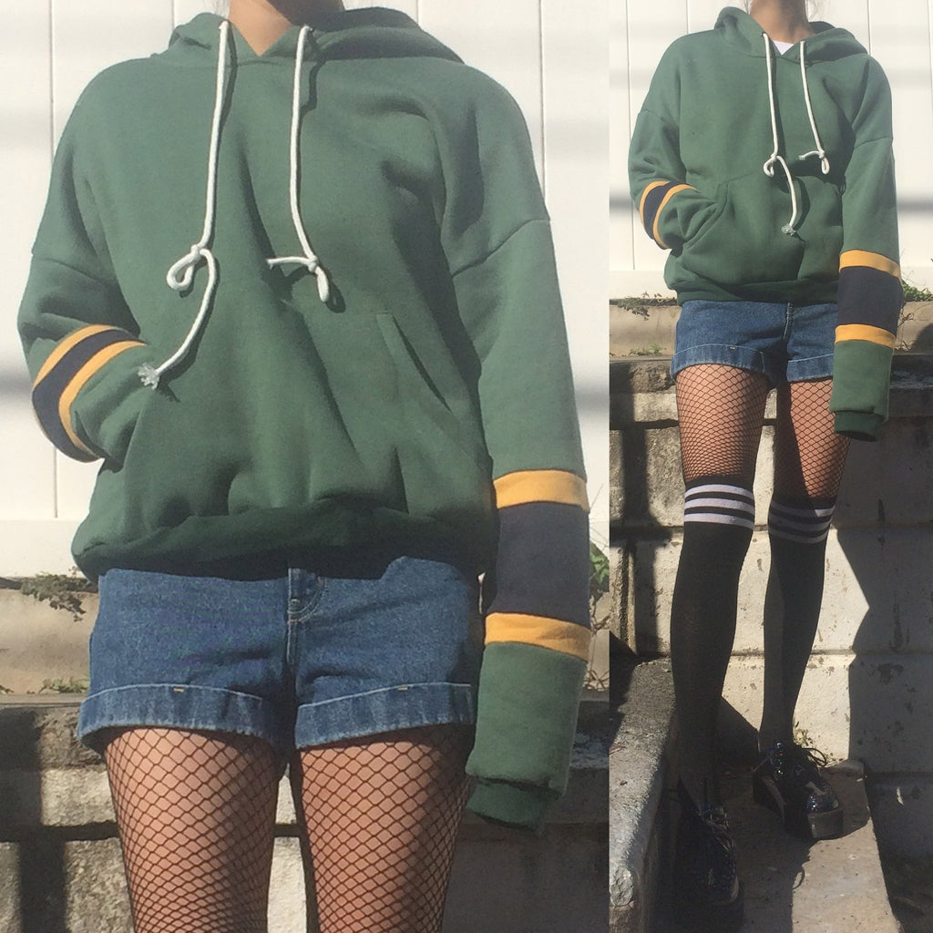 LIMITED ITEM - 90S VINTAGE GRUNGE GREEN OUTFIT -COLOR BLOCK SLEEVE