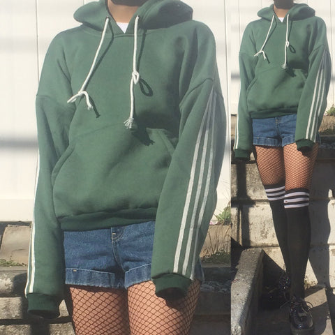 LIMITED ITEM - 90S VINTAGE GRUNGE GREEN OUTFIT -THREE WHITE STRIPED