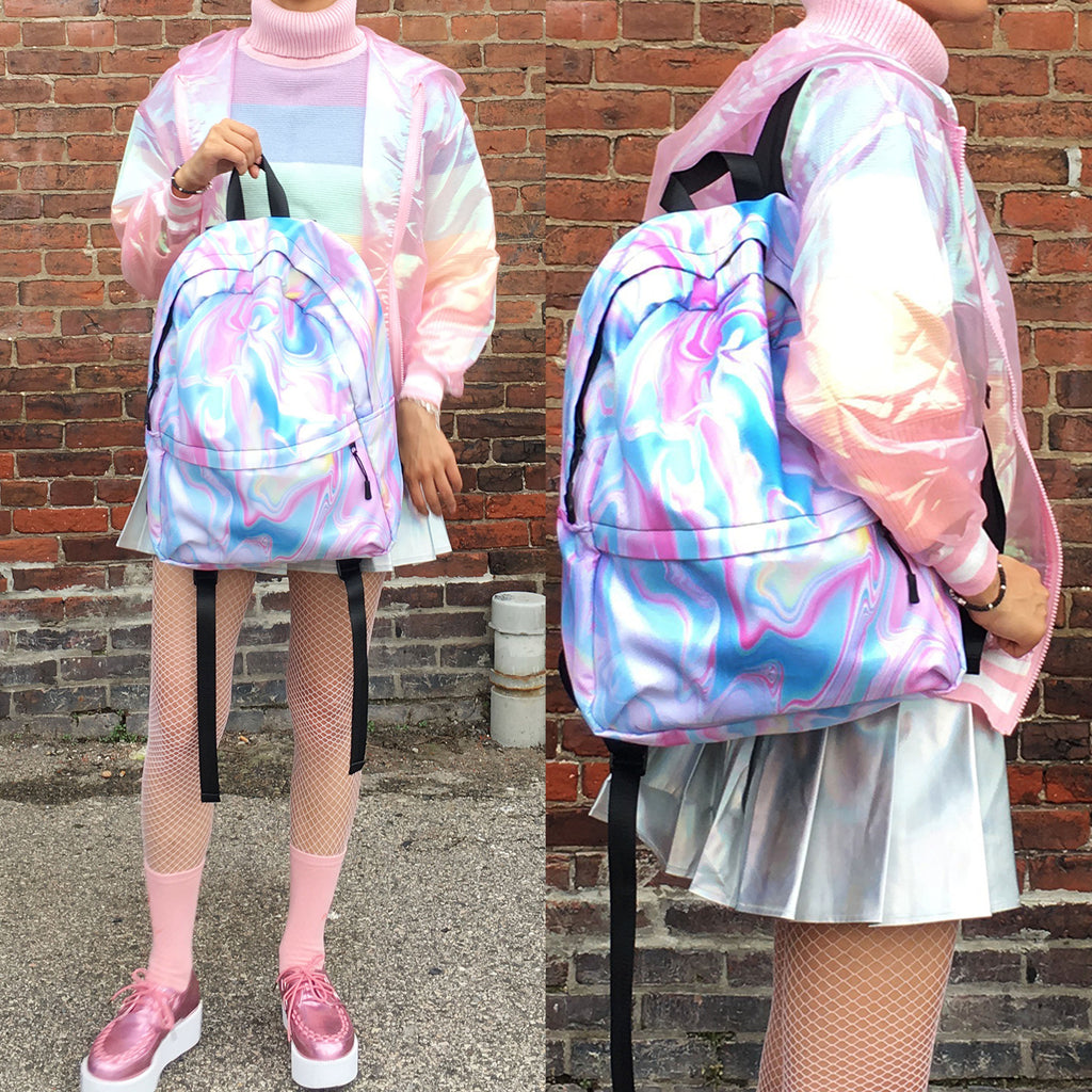HOLO MARBLE TUMBLR SOFT GRUNGE BACKPACK - SWEATSHOP-FREE MADE IN USA