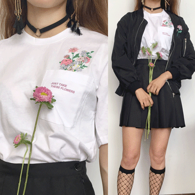 SOFT GRUNGE "Just take these flowers" pocket unisex Tee