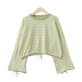 2019 Fall- Off shoulder Striped Loose Tee