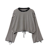 2019 Fall- Off shoulder Striped Loose Tee