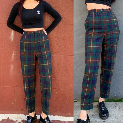 Limited Item - Quality Japanese Vintage Plaid Green WOOL Trousers