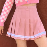 (FREE SAMPLE ITEM WITH FREE SHIPPING FROM KOKO )  90S BABE PINK CHECKER FUZZY Cardigan SKIRT OUTFIT