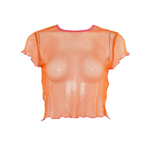 2020 SPRING SUMMER - ORANGE 80S BABE FISHNET Sheer Top