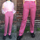 NEW! 90S GRUNGE HOT PINK Plaid High waist Trousers