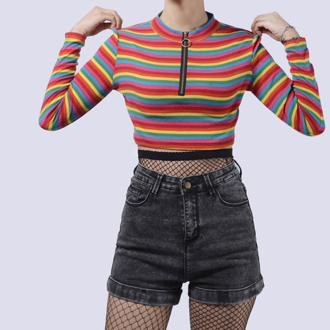 NEW RAINBOW 90S COLLECTION - CROP TOP ZIP UP