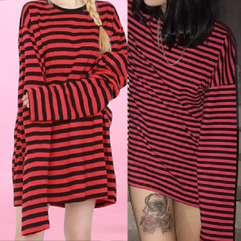 KAWAII RED STRIPED LOOSE FIT TEE