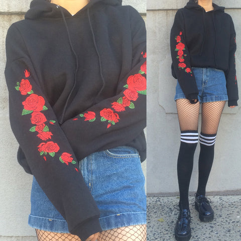 SOFT GRUNGE-ROSE Embroidery HOODIE jumper crop top