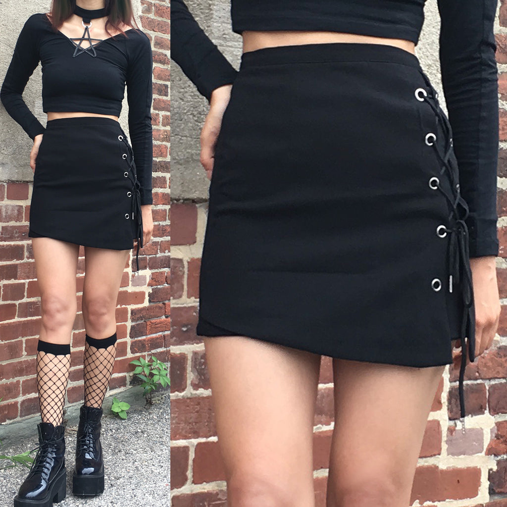 Goth lace up A-Line skirt