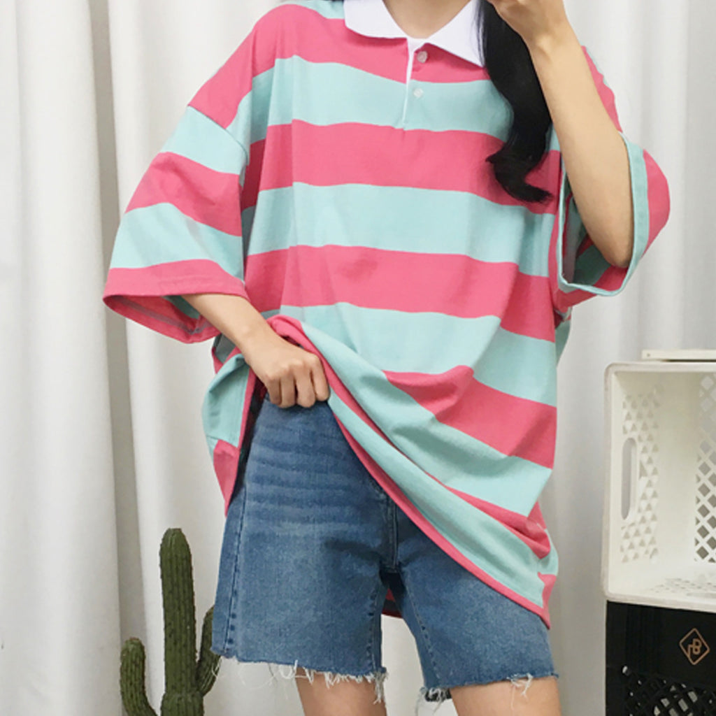 2019 BACK TO SCHOOL PROMOTION - STRIPED COLLAR SHIRT LOOSE FIT
