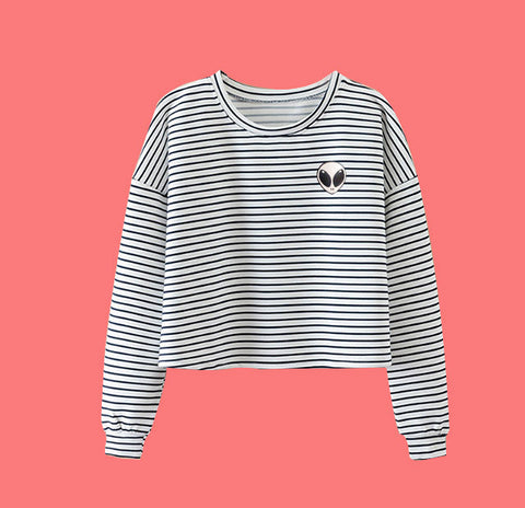 SAMPLE SALE -NEW 2017 KOKO ALIEN STRIPED LONG SLEEVE CROPTOP