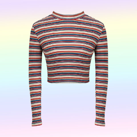 SOFT GRUNGE RAINBOW STRIPED  CROP TOP