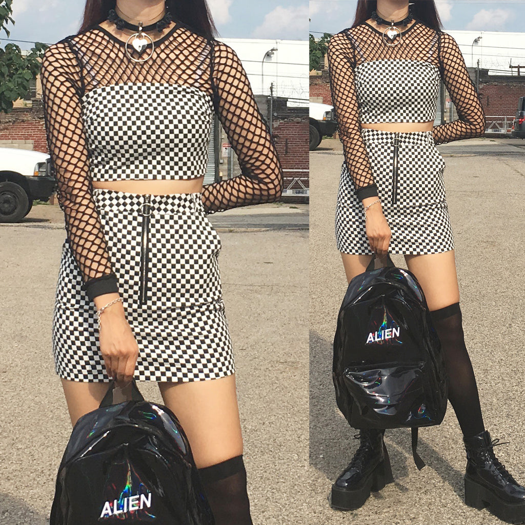 90S KIDS- CHECKER TOP + A-LINE SKIRT OUTFIT SET