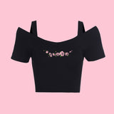 USED- TWO MOODS COLLECTION- PINK BLACK ROSE Crop Top