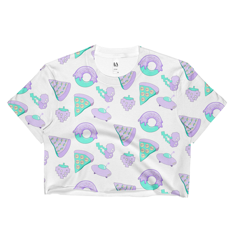 NEW 2017 SUMMER PIZZA UFO ALL OVER CROP TOP -MADE IN USA (SWEATSHOP-FREE)