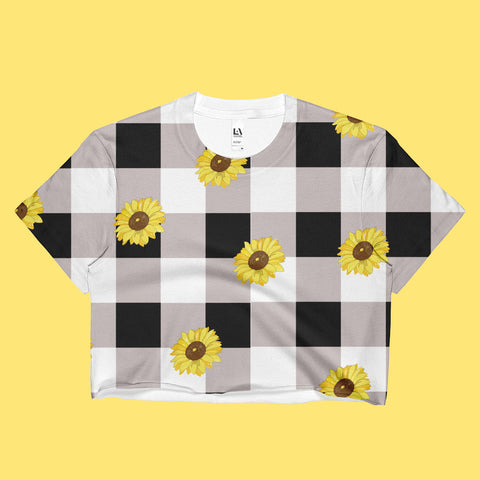 KOKO- SUNFLOWER PLAID VINTAGE 90S INSPIRED- CROP TOP -MADE IN USA (SWEATSHOP-FREE)