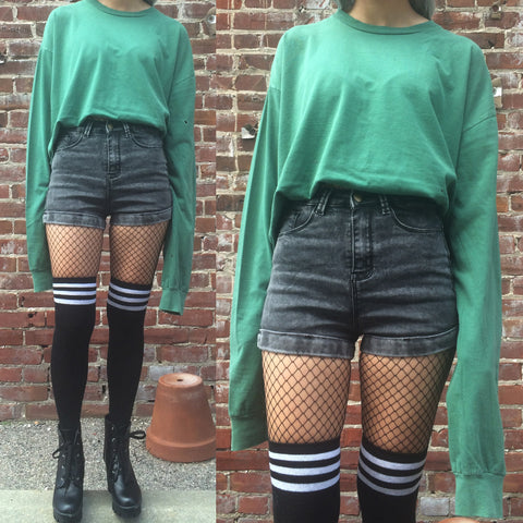 VINTAGE GREEN CROP TOP LONG SLEEVE - SAMPLE FINAL SALE