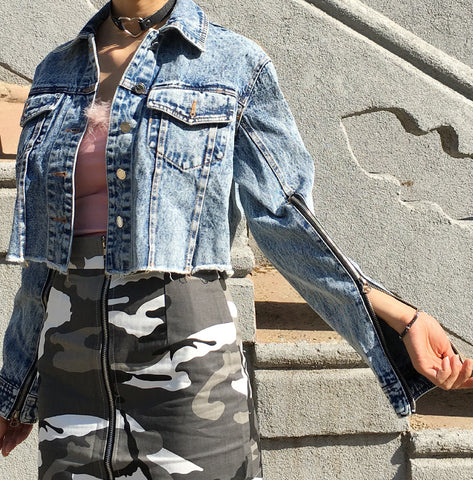 90S KIDS WASHED LIGHT DENIM CROPPED JACKET