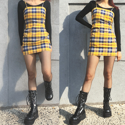 FREE SHIP - TUMBLR SOFT GRUNGE 90S KIDS Yellow Plaid dress